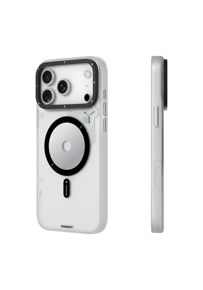 Apple Uyumlu iPhone 17 Pro Kılıf M-safe Şarj Özellikli Disk Desenli Youngkit Disc Battle Kapak Gri Gri
