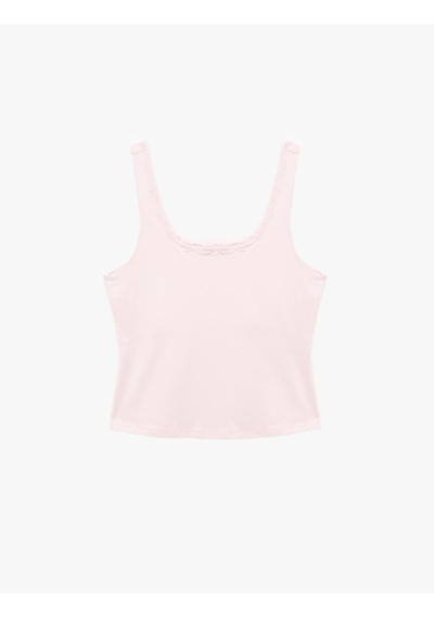 Koton Slim Fit Pamuklu U Yaka Dantel Detaylı Kolsuz Bluz Pembe 6sal30127ık Gül