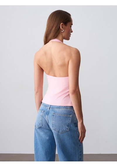 Dilvin 32726 Halter Yaka Top-toz Pembe
