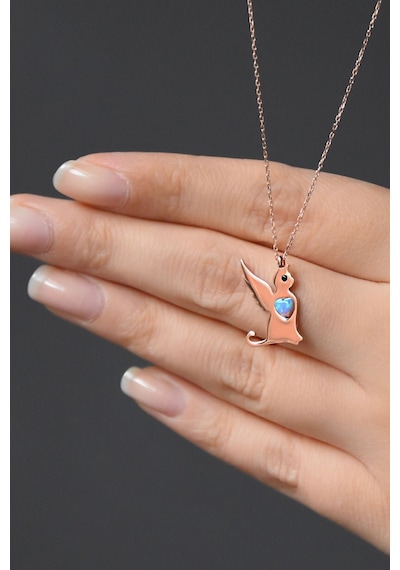 Papatya Silver 925 Ayar Gümüş Opal Taşlı Kanatlı Kedi Kolye