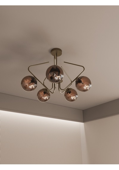 Lunor Eskitme Kasa Bal Rengi Cam Küre Başlıklı Modern 5'li Avize