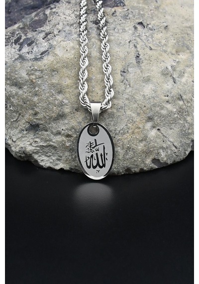 Allah Yazlı Kolye Paslanmaz Çelik Zincir 3mm 902082 Gümüş