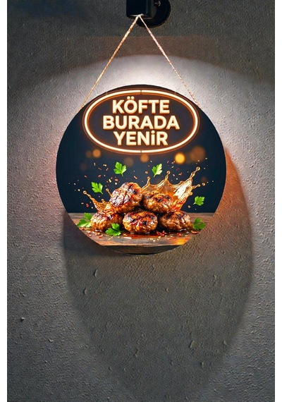 Köfte Burada Yenir Görselli İpli Ahşap Duvar Kapı Tablosu, Köfteci, Restoran, Cafe Süs Dekoru