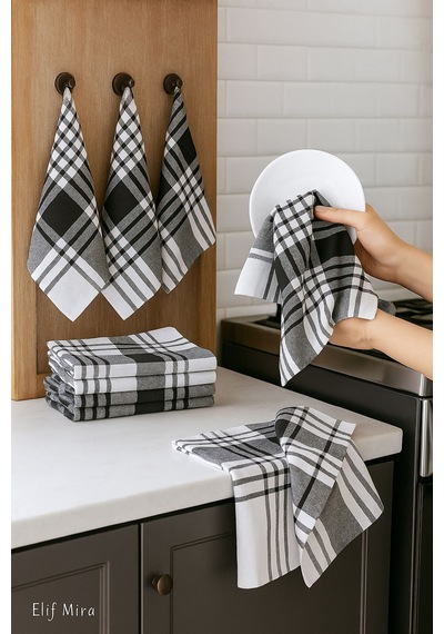 10 Lu Lüks Mutfak Kurulama Bezi Seti 45x65 Cm Table Linen Siyah
