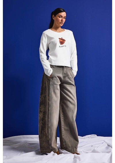 Itsbasic Kadın Beyaz W5 Oversize Baskılı %100 Pamuk Sweatshirt