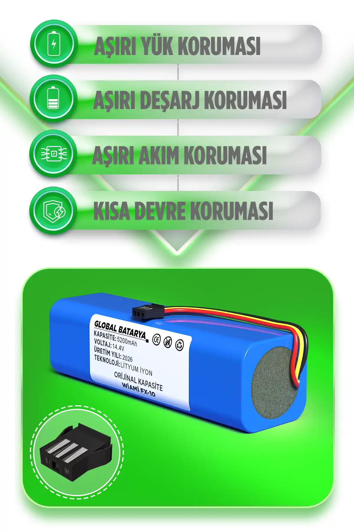 Wiami Fx-10 Akıllı Robot Süpürge Bataryası 14.4v 5200mah Li-ion Pil