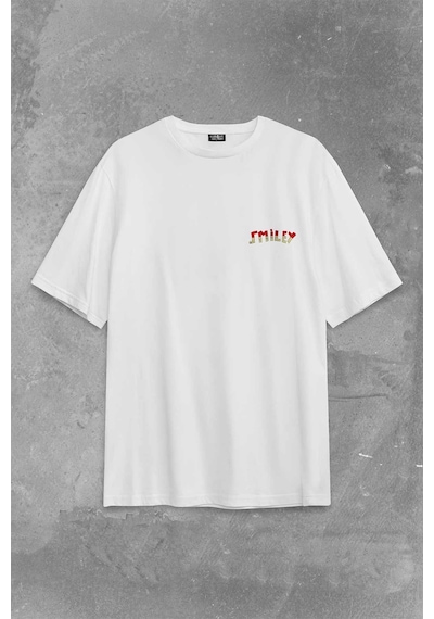 Smile World Urban Street Culture Gülen Surat Sırt Ön Baskılı Oversize Tişört Unisex T-shirt 001