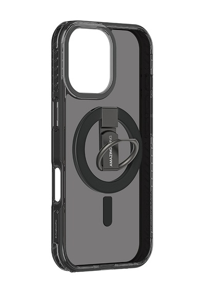Apple Uyumlu iPhone 17 Kılıf M-safe Şarj Özellikli Yüzük Standlı Amazingthing Titan Pro Serisi Kapak Siyah Siyah