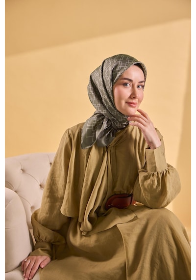 Silk Home Twill İpek Eşarp Zincir Yeşil Gri Çok Renkli
