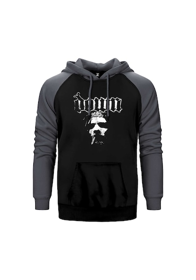 Down Jesus Face Gri Renk Reglan Kol Kapşonlu Sweatshirt Gri