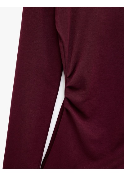 Koton Pamuklu Bisiklet Yaka Uzun Kollu Slim Fit Drapeli Mürdüm Rengi Asimetrik Bluz Mürdüm 7wak80255ek Mor