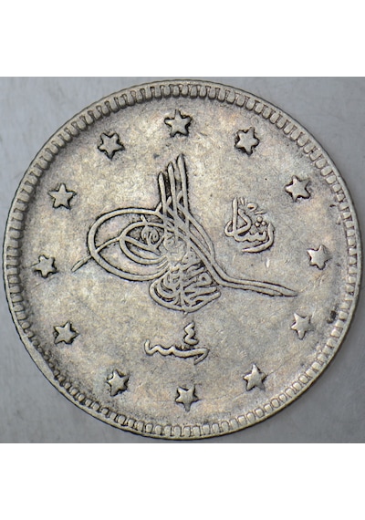 V. Mehmed Reşad Gümüş 2 Kuruş 13274 Kostantiniyye Darbı. Osmanlı İmparatorluğu.