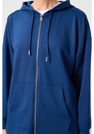 Tommylıfe Parlament Yumuşak Dokulu Kapüşonlu Oversize Kadın Tunik Sweatshirt - 97302 Mavi