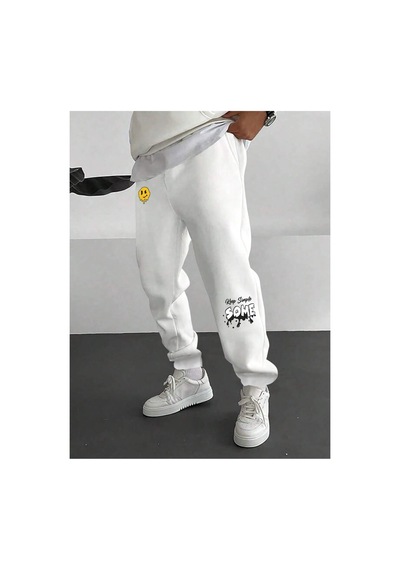 Tarzsokak Letter Graphic Drawstring Waist Eşofman Altı Beyaz