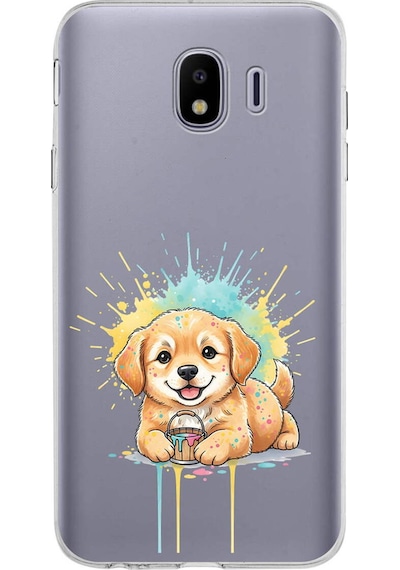 Samsung Galaxy J4 İle Uyumlu Splash Köpek Tasarımlı Şeffaf Silikon Kılıf Şeffaf