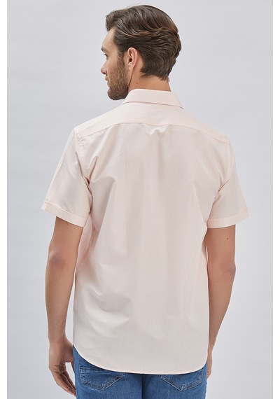 İmza Somon Kısa Kollu Desenli Sert Yaka Cepli Klasik Comfort Fit Rahat Kesim Gömlek 1004240231-somon Somon