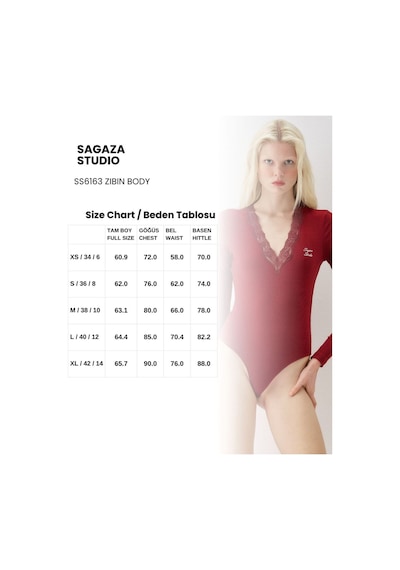 Sagaza Studio Ss6163 Yaka Dantel Detaylı Çıt Çıtlı Body Bordo