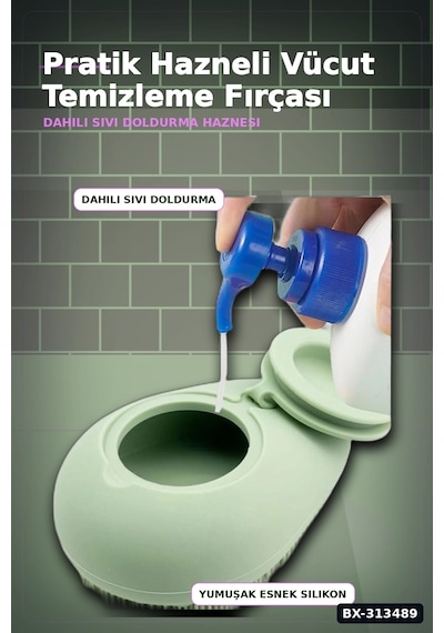 Sıvı Hazneli Yumuşak Silikon Duş Masaj Fırçası - Askılı Ergonomik 1 Adet Bx-313489 Renkli