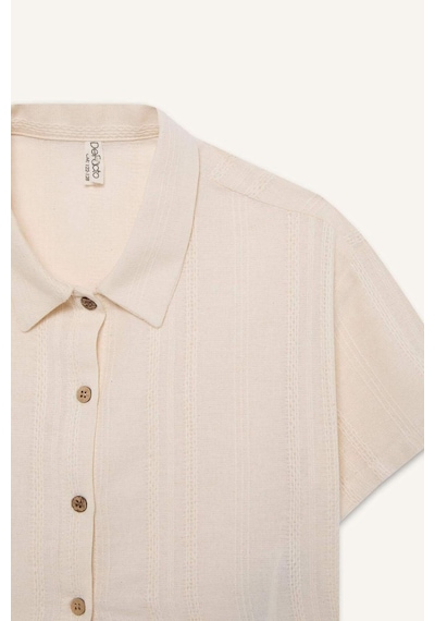 DeFacto Kız Çocuk Cropped Fit Keten Kısa Kollu Gömlek D9142A825SMBG734 DeFacto Kız Çocuk Cropped Fit Keten Kısa Kollu Gömlek D9142A825SMBG734