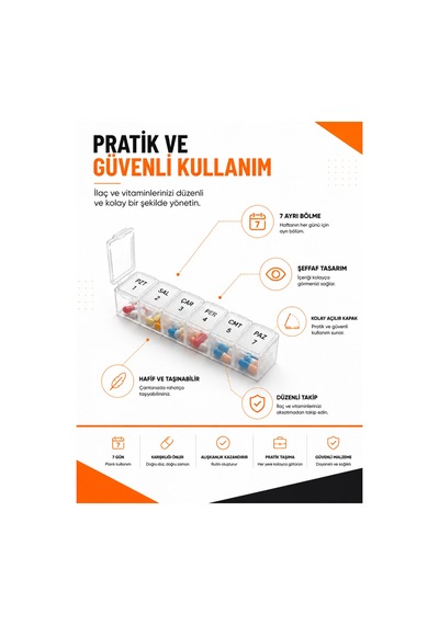 Haftalık İlaç Kutusu 7 Bölmeli Şeffaf Hap Düzenleyici Vitamin Organizatörü Taşınabilir Çok Renkli