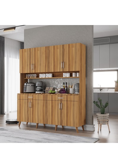 Denze Kahve Köşesi Çok Amaçlı Dolap Kiler Mutfak Dolabı Ceviz 140cm Ceviz