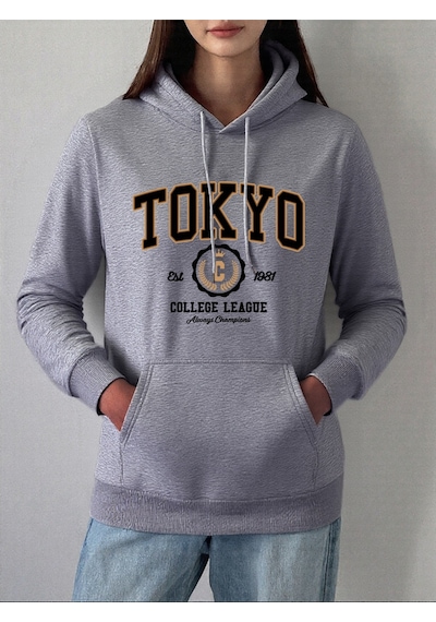 Startmore Startmoretokyo Kolej Ligi Baskılar Hoodie Kadın Kış Polar Sıcak Kazak Temelleri Cep Kazak Rahat Rahat Gri
