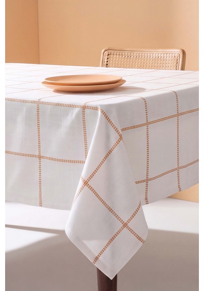 Dolce Turuncu Ekose Keten Masa Örtüsü 160x220 Cm Çok Renkli
