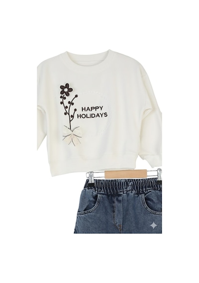 Erdem Kıds Kız Çocuk Bayramlık Günlük - Casual Geniş-bol Paça Palazzo Kot Pantolon-sweatshirt İkili Takım Beyaz Beyaz Erdem Kıds Kız Çocuk Bayramlık Günlük - Casual Geniş-bol Paça Palazzo Kot Pantolon-sweatshirt İkili Takım Beyaz Beyaz