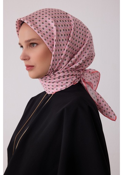Belli Monogram Desen %100 Twill İpek Eşarp Be18 Pembe