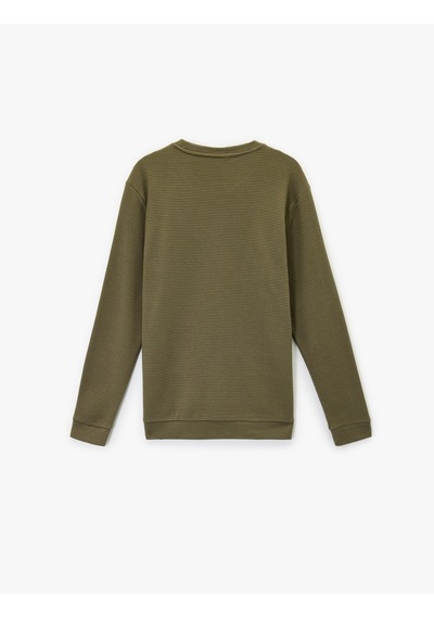 Koton Pamuklu Uzun Kollu Dokulu Basic Bisiklet Yaka Sweatshirt Haki 7wam70014mk