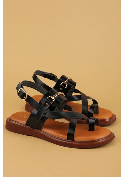 Gondol Hakiki Deri Vaketa Parmak Arası Sandalet Crm.501 Siyah