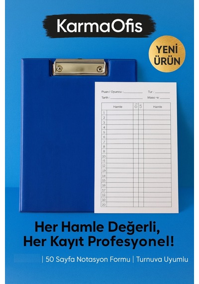 Satranç Notasyonlu Sekreterlik Seti 17x24 Cm 50 Sayfa Hamle Kayıt Formu Mavi