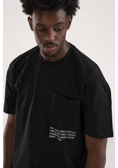 Fbı Yarım Oversize Hafif Bol Kesim Bisiklet Yaka Cepli Pamuklu T-shirt 001
