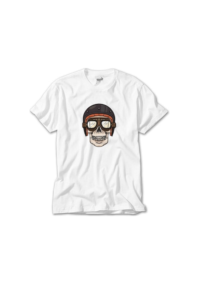 Skull Helmet Beyaz Tişört Beyaz