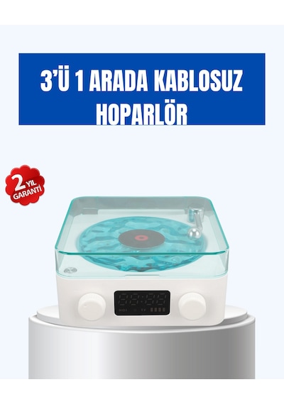 Retro Tasarımlı Gece Lambalı Bluetooth Hoparlör Saat Ve Pil Göstergeli