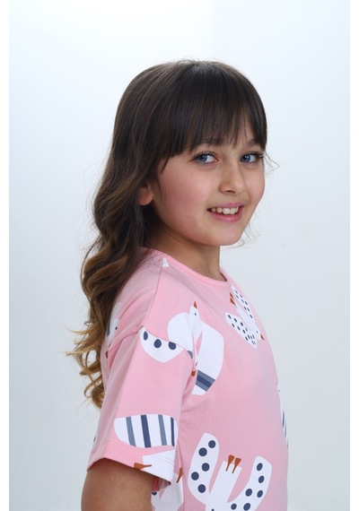 Toontoy Kids Toontoy Kız Çocuk Kuş Pano Baskılı Tişört Pembe