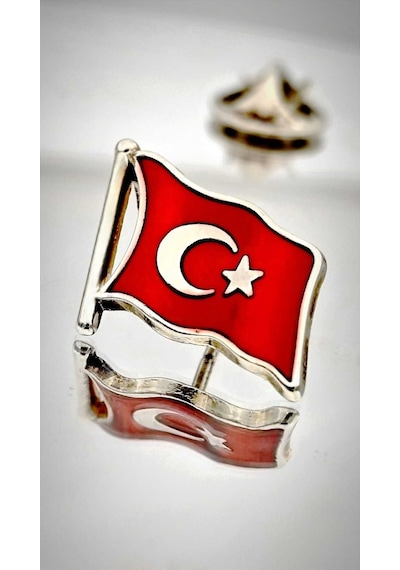 Yörük Tasarım Türk Bayrağı Gümüş Yaka Rozeti 3d 3 Boyutlu Dalgalı