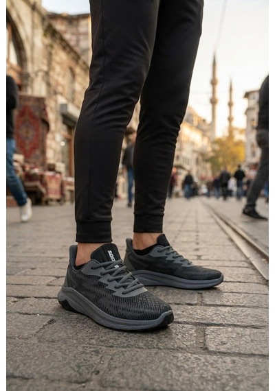 Scooter M2010 Rahat Tekstil Sneaker Erkek Ayakkabı Siyah - Füme
