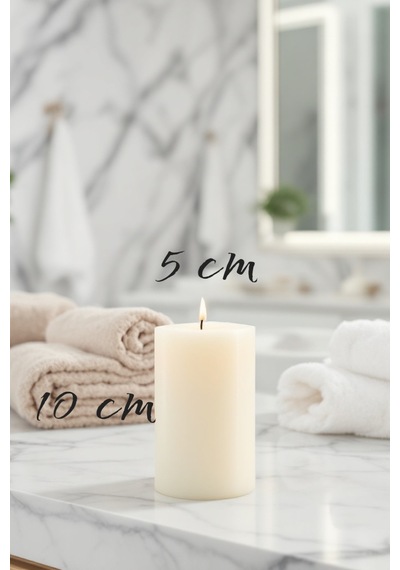 El İşçiliği Blok Kütük Silindir Mum Krem Renk 5 Cm X 20 Cm Kahve Kokulu Krem