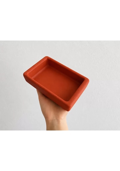 Hubrendy Sh Dikdörtgen Model Beton Kedi Köpek Mama Ve Su Kabı 18 X 10,5 X 4,5 Cm - Kiremit