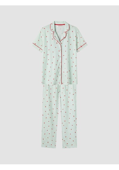 Lcw Dream Ekru Gömlek Yaka Çilek Baskılı Hamile Pijama Takımı
