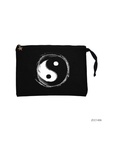 Zepplin Giyim Ying Yang Splash Siyah Clutch Astarlı Cüzdan / El Çantası