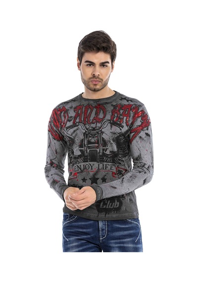 Cipo & Baxx CL455 Boya Baskılı Biker Sweatshirt Antrasit