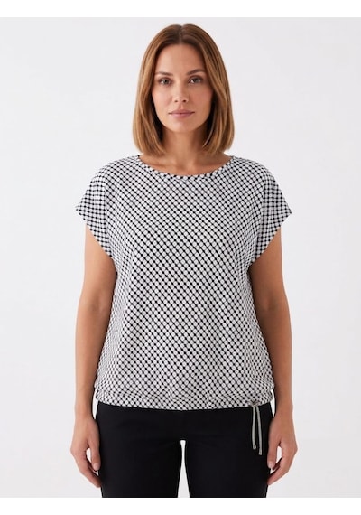 Neden Tekstil Kadın Siyah-beyaz Desenli Kısa Kollu T-shirt
