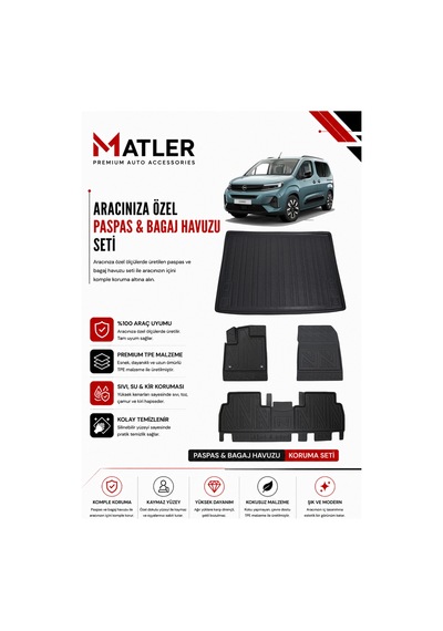 Opel Combo 2026 Model 4d Elstra Havuzlu Paspas Ve Bagaj Havuzu Set