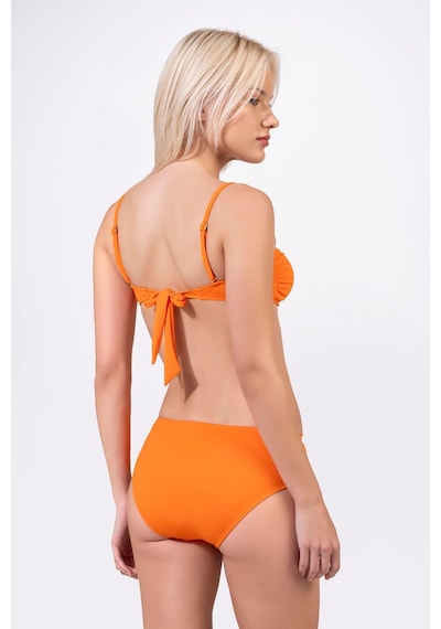 Endeep Kadın Aksesuarlı Straplez Büzgü Detaylı Turuncu Bikini Takımı
