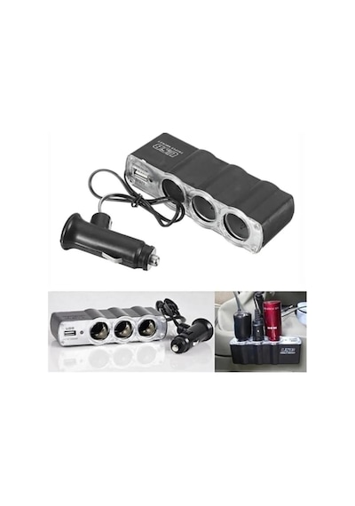 3 Çıkışlı 12/24 Volt Usb Oto Çakmaklık Çoğaltıcı, 60w, Siyah