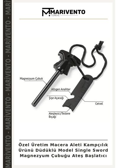 Özel Üretim Macera Aleti Kampçılık Ürünü Düdüklü Model Single Sword Magnezyum Çubuğu Ateş Başlatıcı Çok Renkli