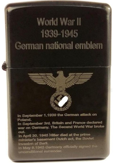 Dört Tarafı Yazılı Alman Kartalı Ww2 Hatıra Çakmağı Swastica Çakmak Siyah Metal Üstüne Silinmez