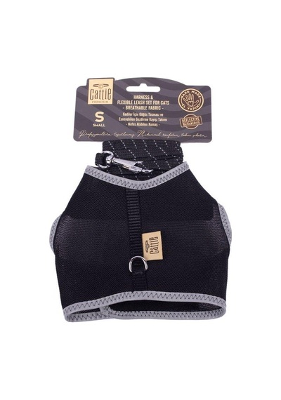 Cattie Havalı Dokuma Kedi Göğüs & Gezdirme Takımı Siyah Small 1x20-30 Cm